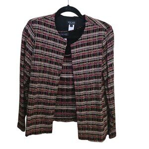 Vintage Xscape Unique Plaid Burgundy Gold Glitter Twin Set Blazer Tank Size L